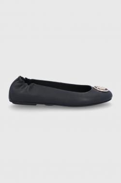 Tommy Hilfiger bőr balerina cipő fekete, lapos talpú