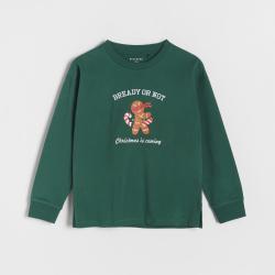 Reserved - Oversized hosszú ujjú póló karácsonyi mintával - Khaki